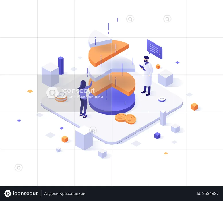 Analystes homme et femme analysant un diagramme circulaire  Illustration