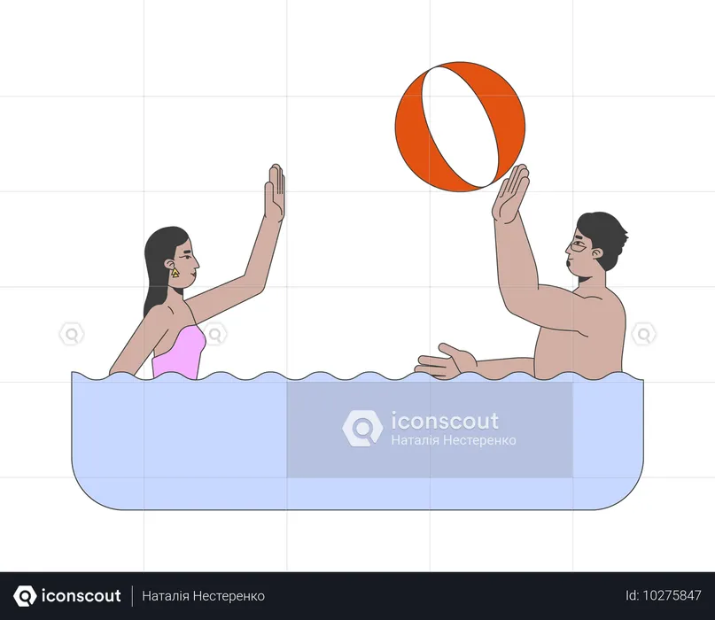 Un homme et une femme arabes jouent au ballon dans l'eau  Illustration