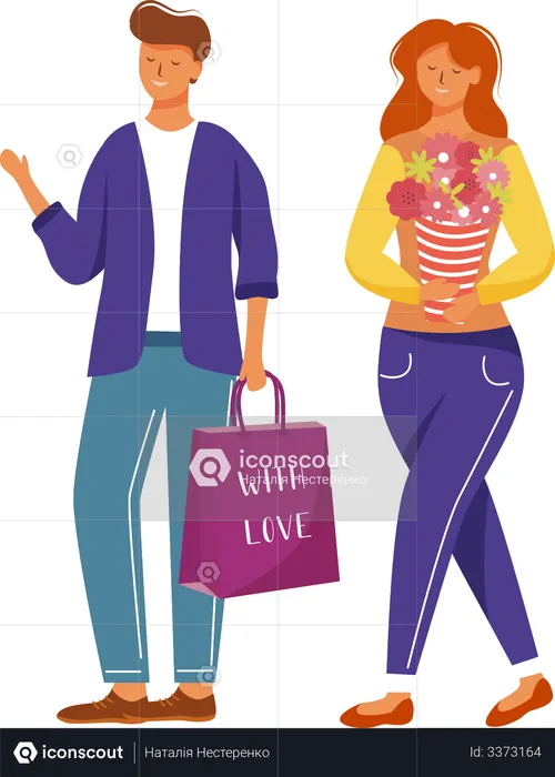 Heureux homme et femme avec des cadeaux  Illustration