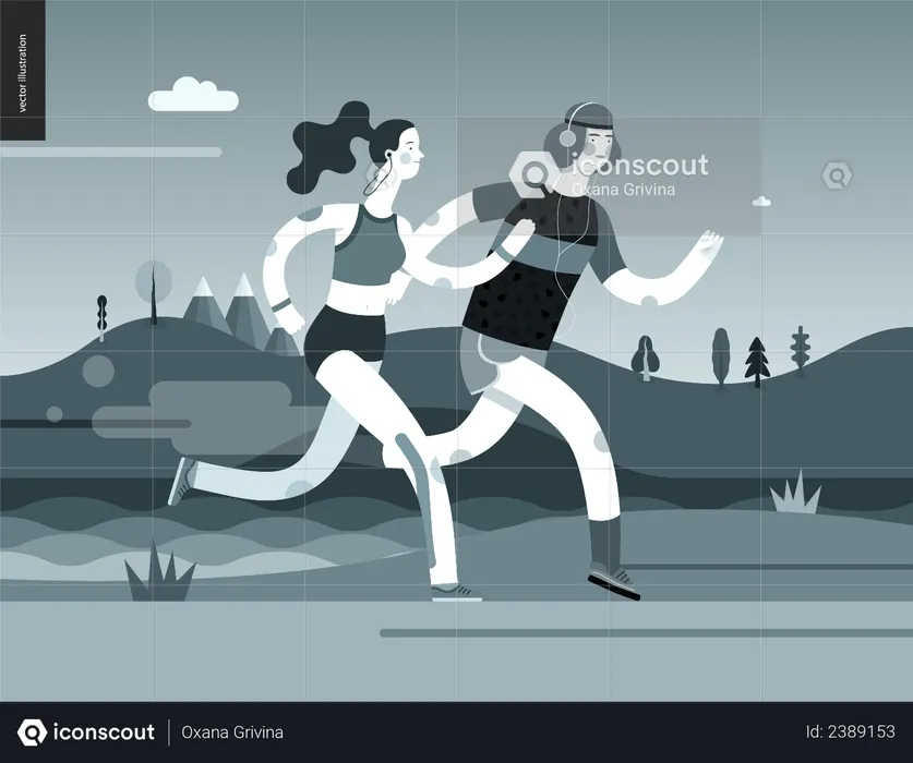 Homme et femme faisant du jogging  Illustration