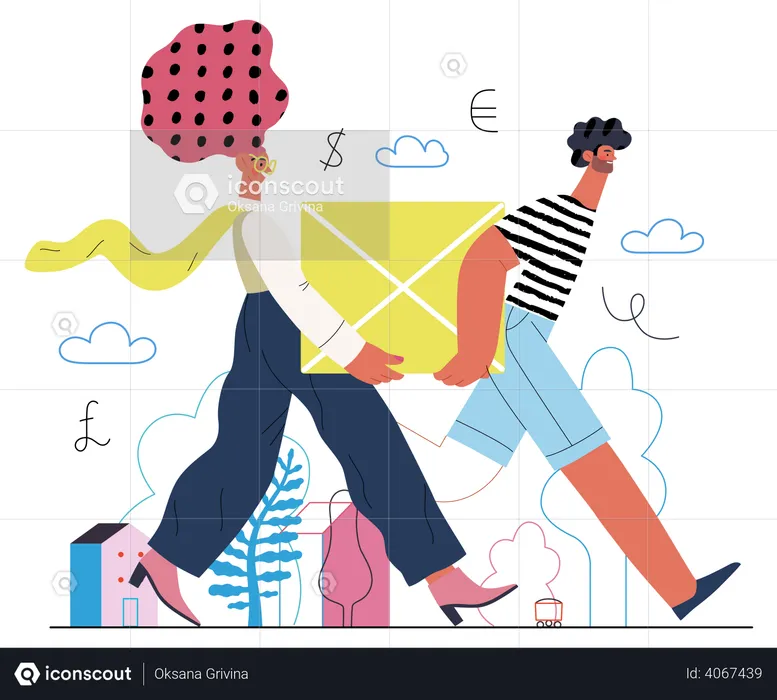 Homme et femme portant une boîte ensemble  Illustration