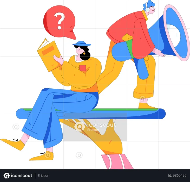 Homme et femme recevant une notification publicitaire  Illustration