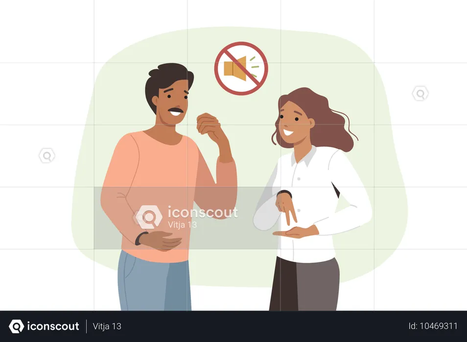 Un homme et une femme sourds utilisant la langue des signes  Illustration