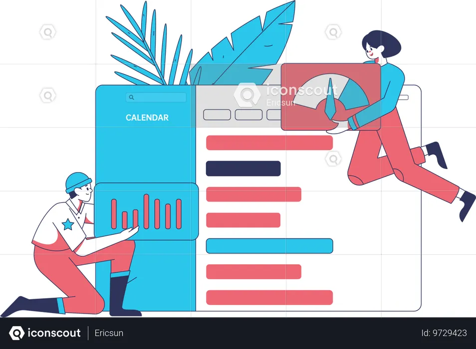 Homme et femme travaillant sur la performance de l'entreprise  Illustration