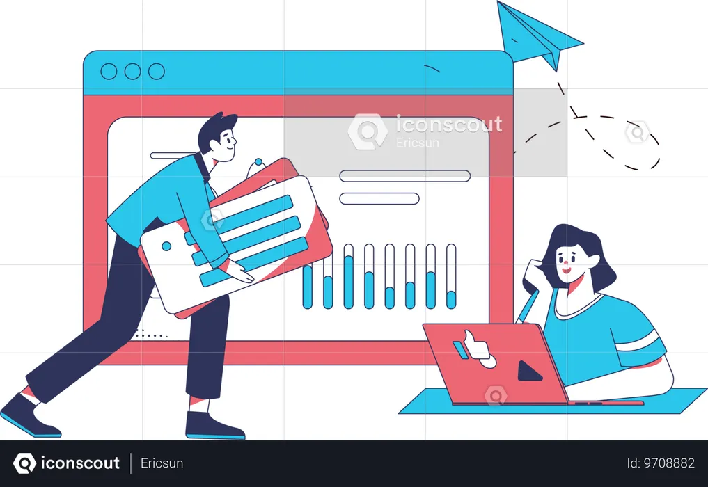 Homme et dame travaillant sur un graphique analytique d'entreprise  Illustration