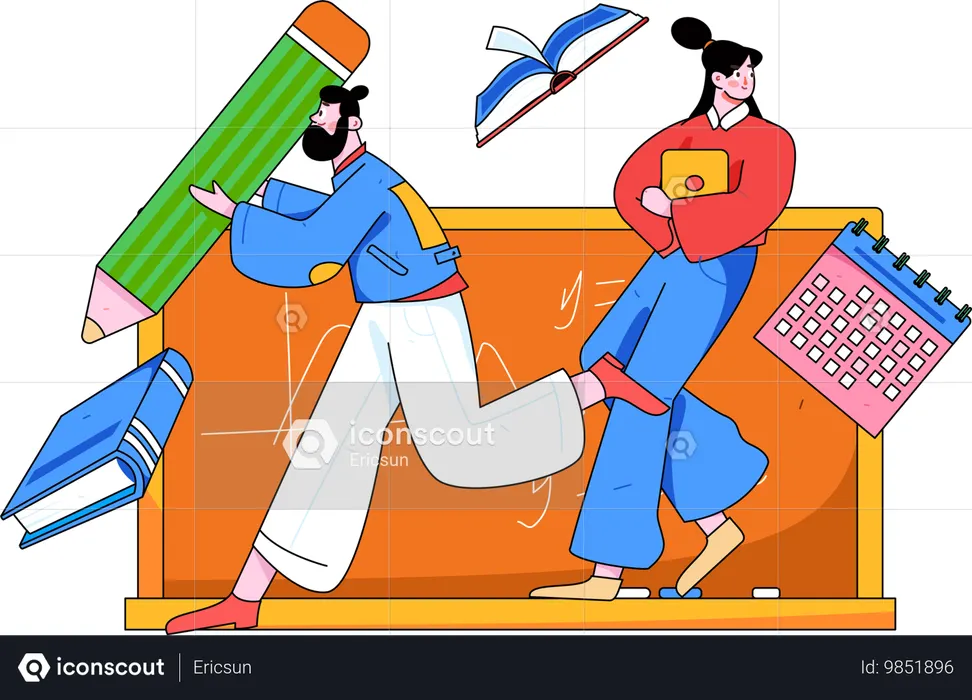Homme et fille faisant des études  Illustration