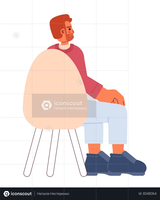 Homme européen barbu assis sur une chaise, vue arrière  Illustration