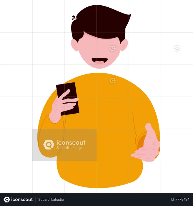 Homme expliquant à l’aide d’un smartphone  Illustration