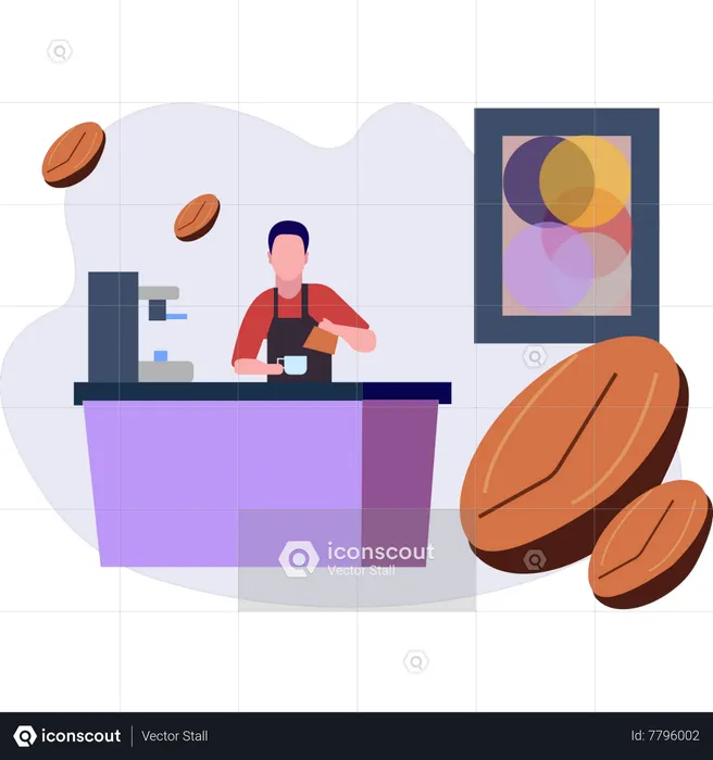 Homme préparant du café  Illustration