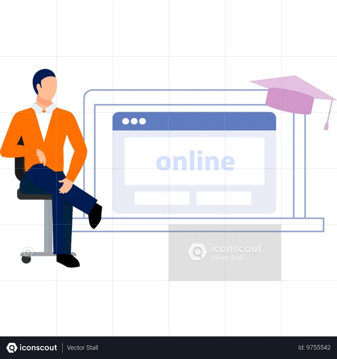 Homme faisant un diplôme en ligne  Illustration