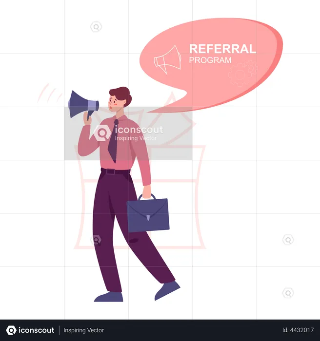 Homme faisant du marketing de référence  Illustration