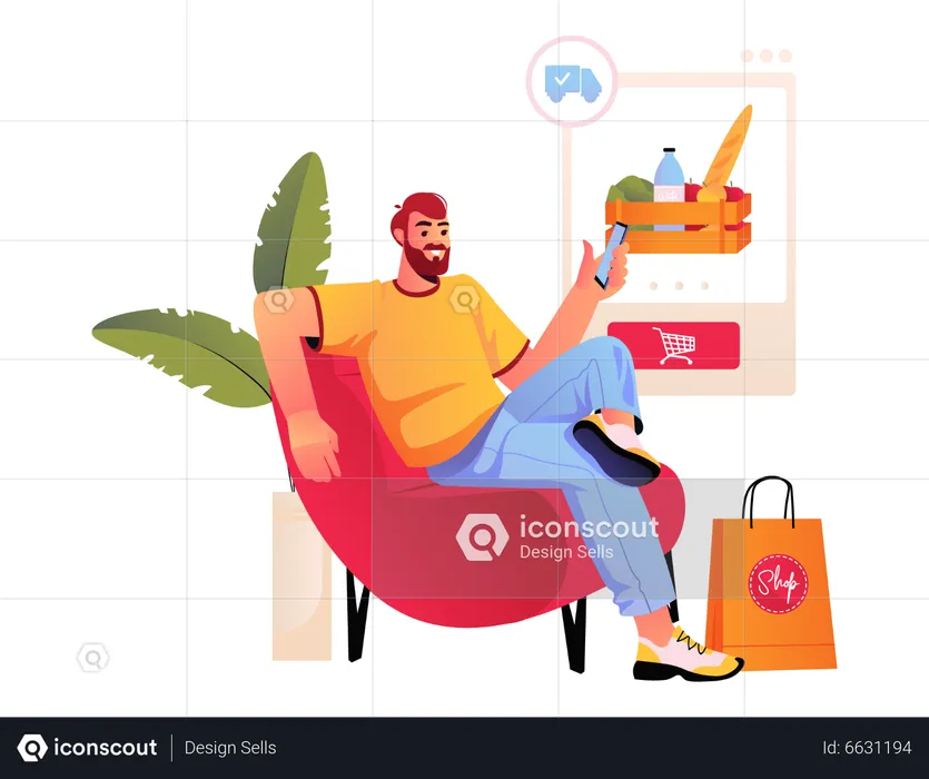 Homme faisant des courses en ligne  Illustration