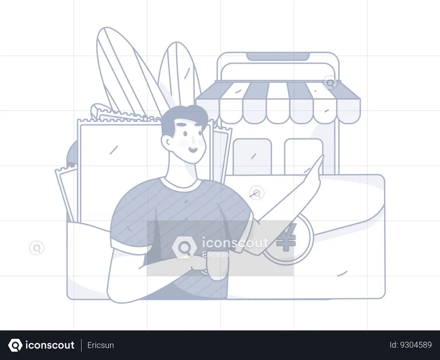 Homme faisant des achats en ligne  Illustration