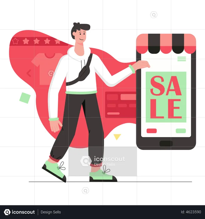 Homme faisant des achats en ligne  Illustration