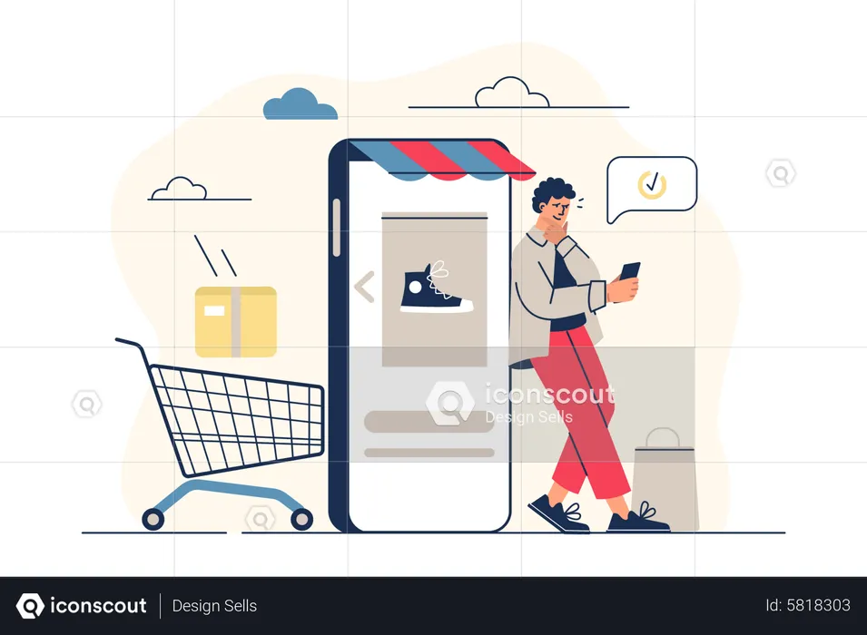 Homme faisant des achats en ligne  Illustration