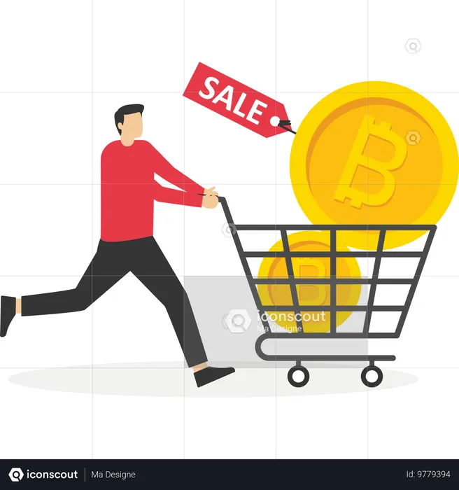 Homme faisant du shopping en Bitcoin  Illustration