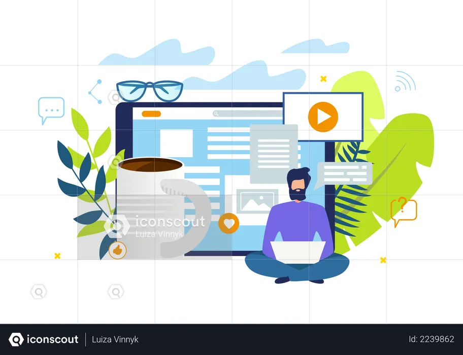 Homme faisant un blog et un article  Illustration