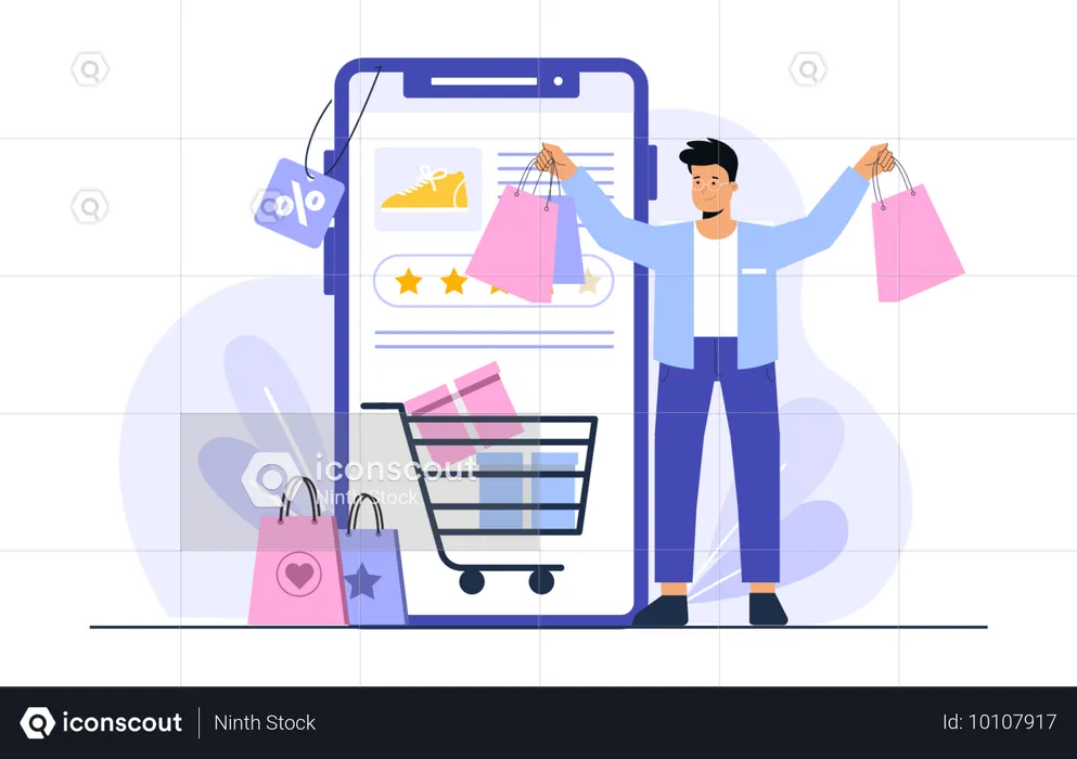 Homme faisant des achats en ligne  Illustration