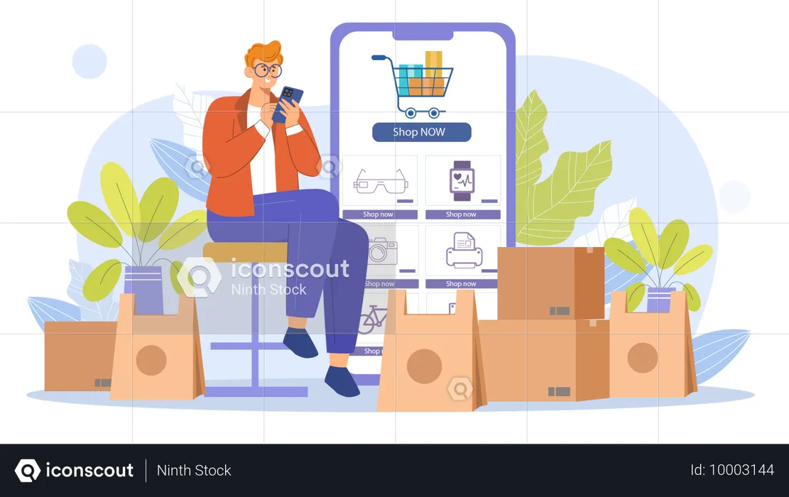 Homme faisant des achats en ligne sur mobile  Illustration