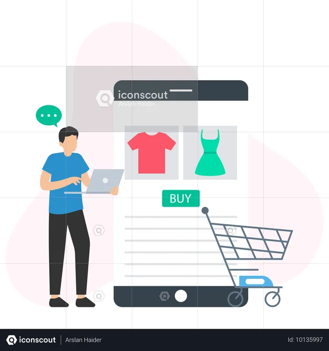 Un homme fait des achats en ligne sur une application de shopping  Illustration