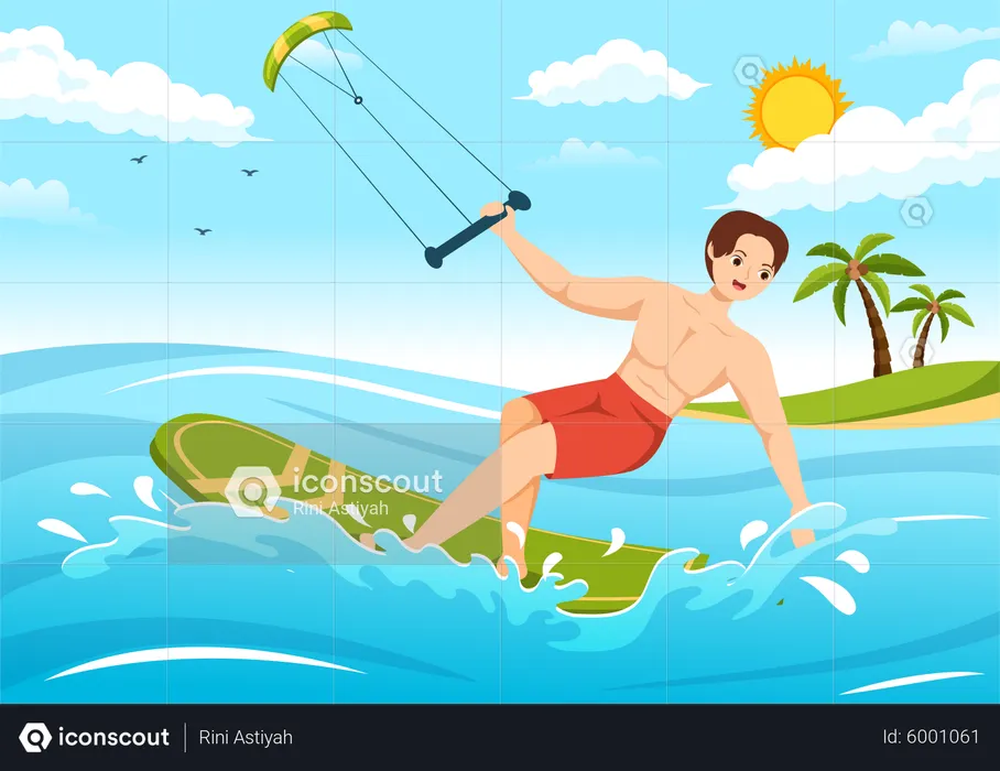 Homme faisant du kitesurf en mer  Illustration
