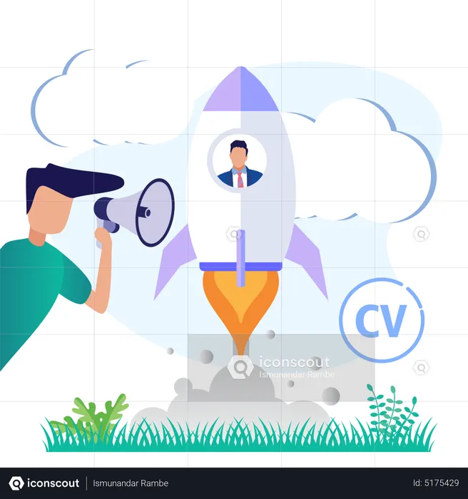 Homme faisant du marketing pour une opportunité d'emploi  Illustration