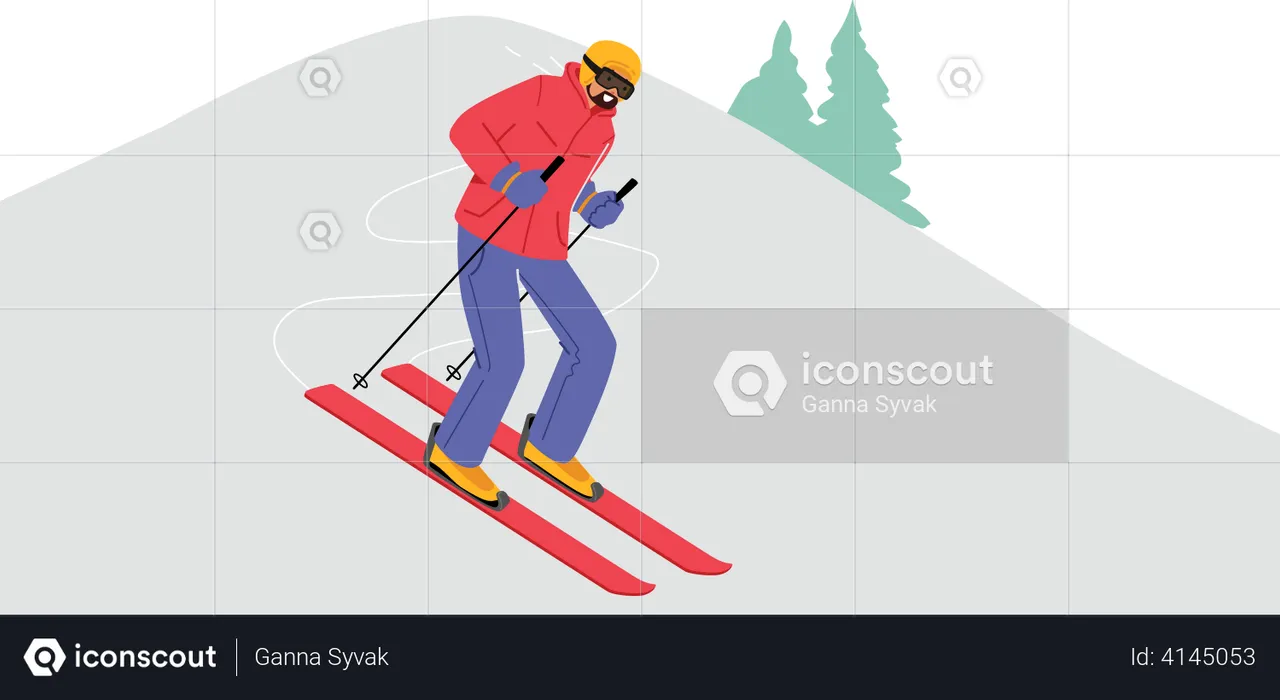 Homme faisant du ski sur glace  Illustration