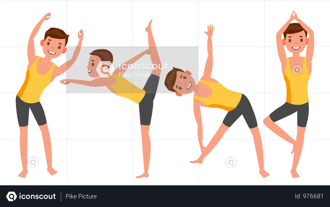 Homme faisant du yoga avec différentes poses  Illustration