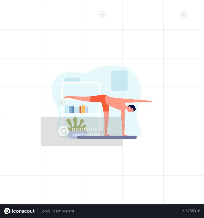 Homme faisant du yoga le matin  Illustration