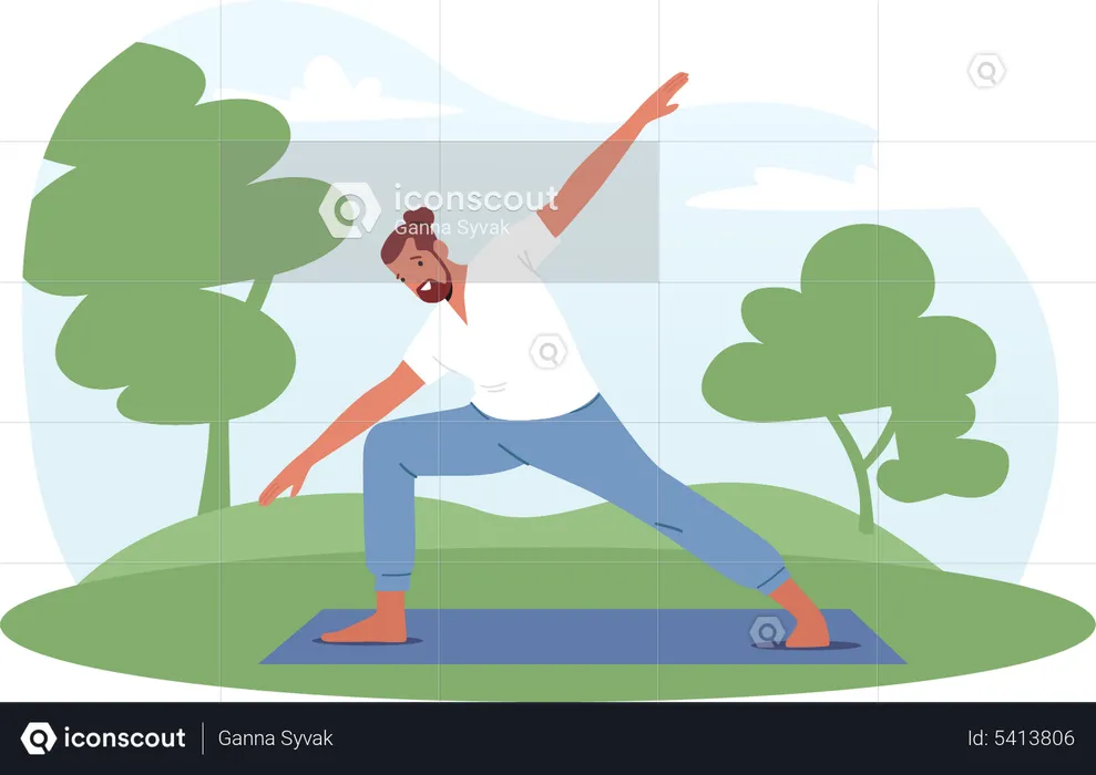 Homme faisant du yoga le matin au parc  Illustration