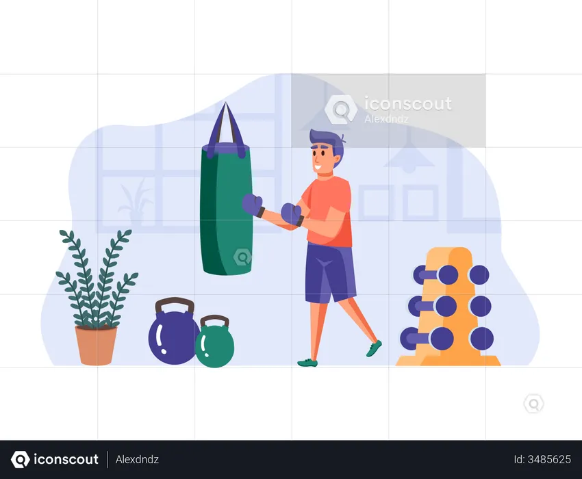 Homme faisant la pratique de la boxe  Illustration