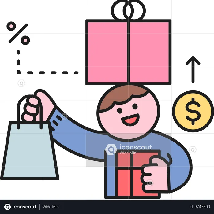 Homme faisant du shopping tout en payant en espèces  Illustration