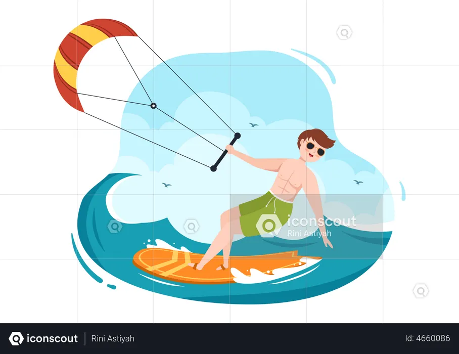 Homme faisant du kitesurf  Illustration