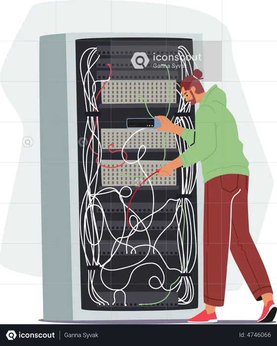 Homme faisant la réparation du serveur  Illustration