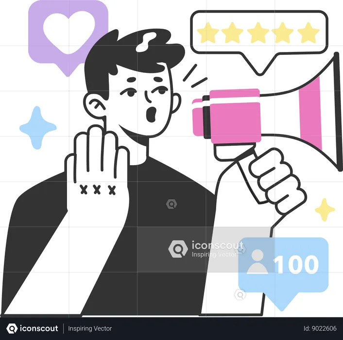 Homme faisant du marketing sur les réseaux sociaux  Illustration