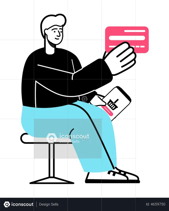 Homme effectuant le paiement en ligne pour faire du shopping  Illustration