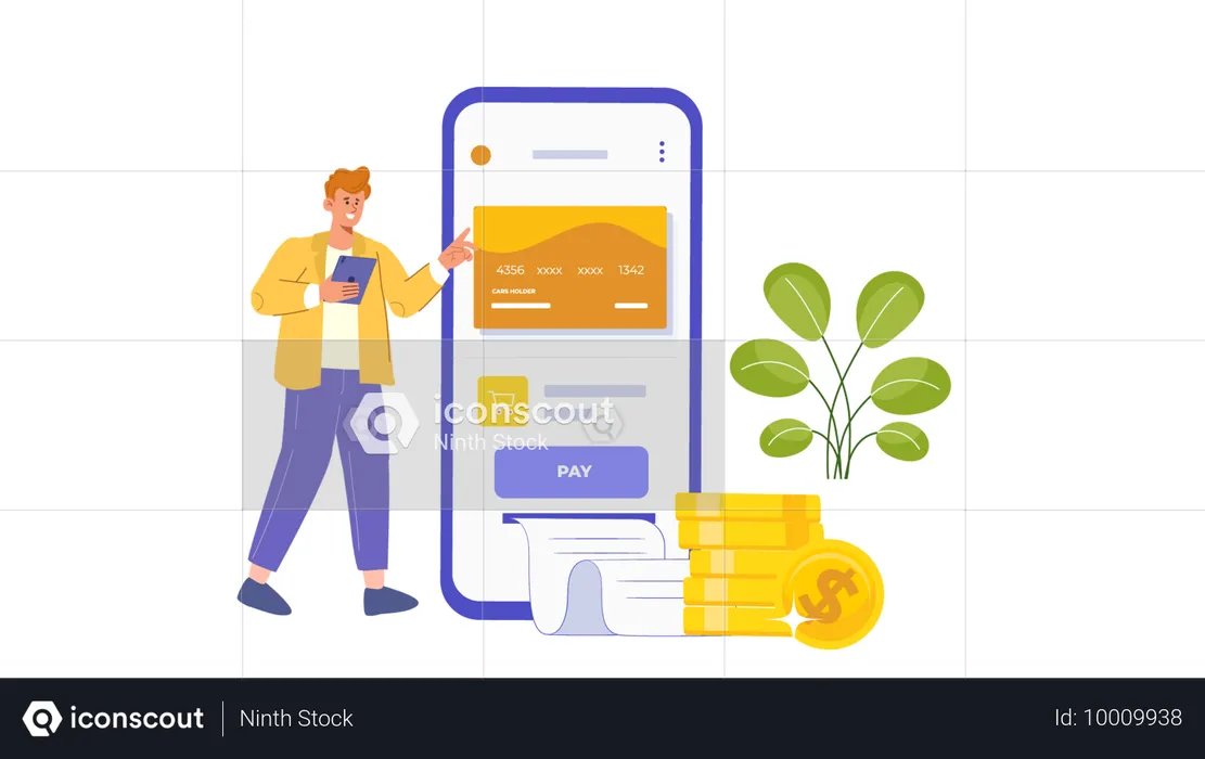 Homme effectuant des paiements par carte via un service bancaire net  Illustration