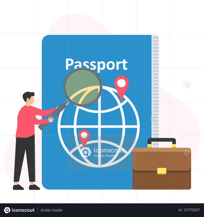 Un homme vérifie son passeport  Illustration