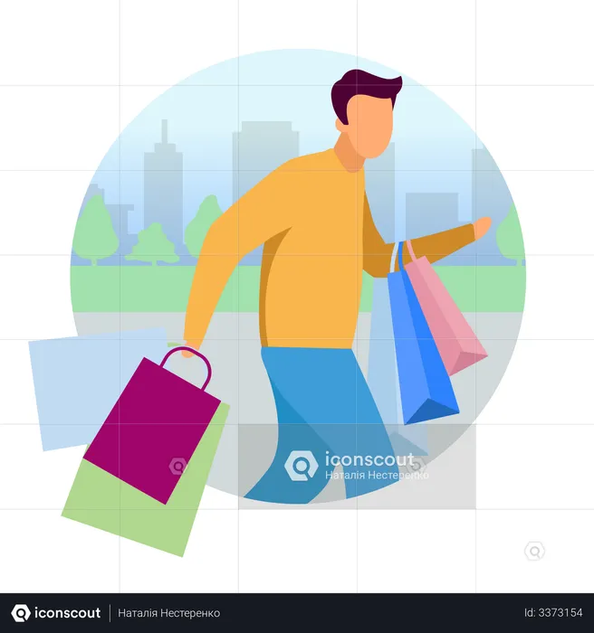 Homme faisant du shopping  Illustration