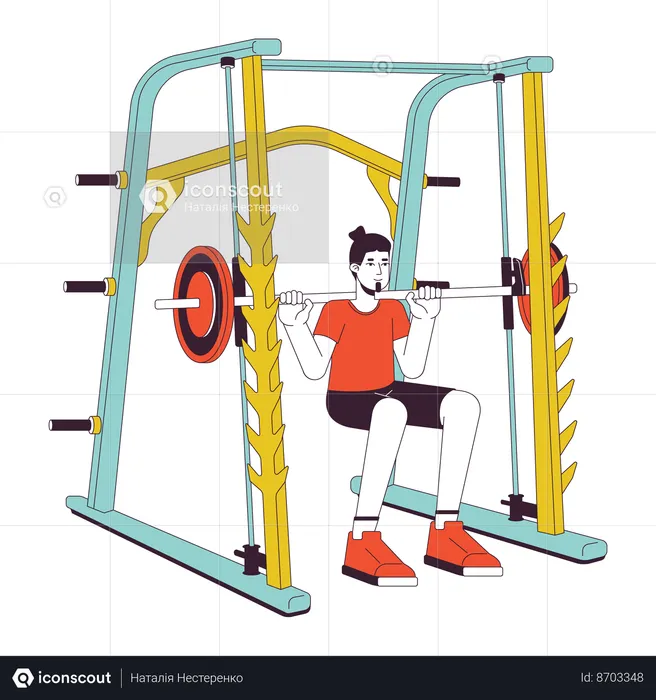 Homme faisant des squats dans un rack électrique  Illustration