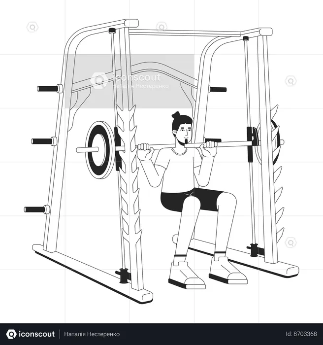 Homme faisant des squats dans un rack électrique  Illustration