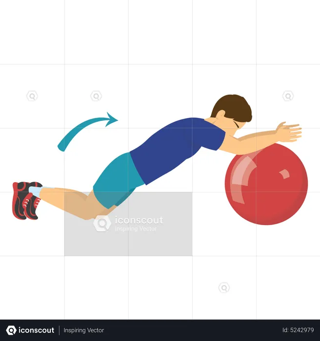 Homme faisant de l'exercice avec un ballon de gym  Illustration