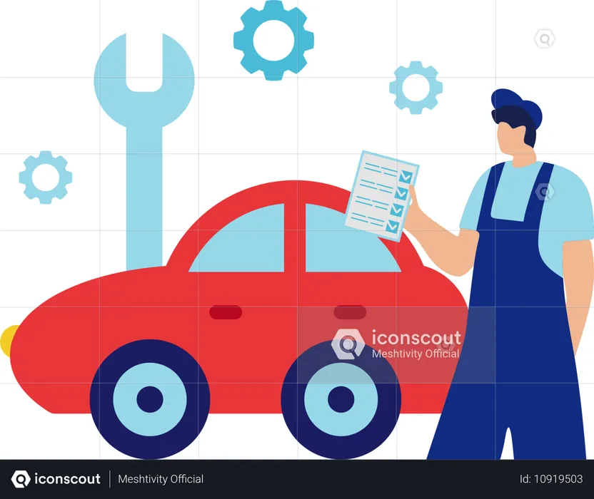 Homme effectuant un entretien de voiture  Illustration