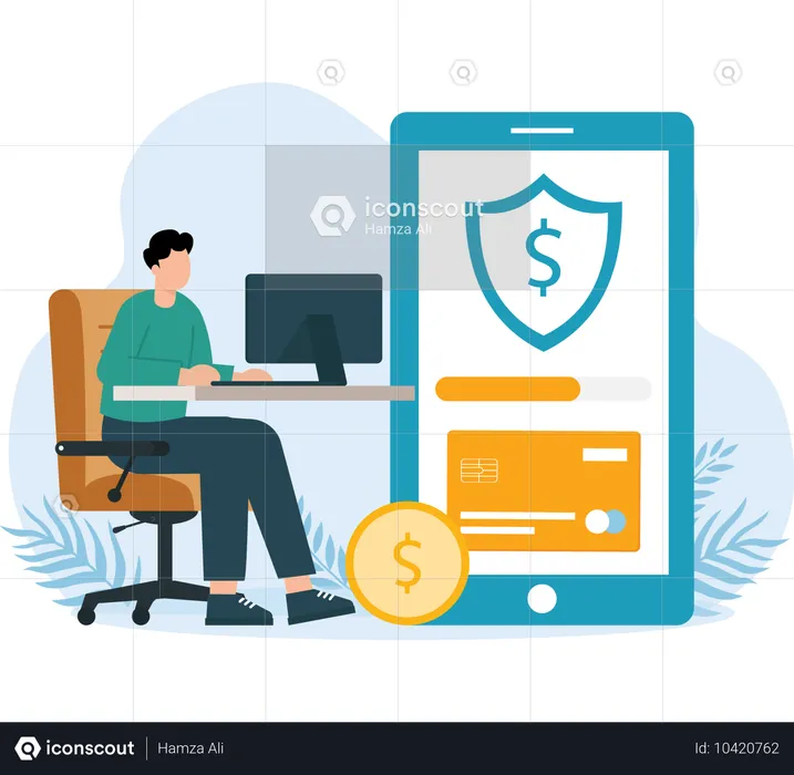 Homme effectuant un paiement en ligne  Illustration