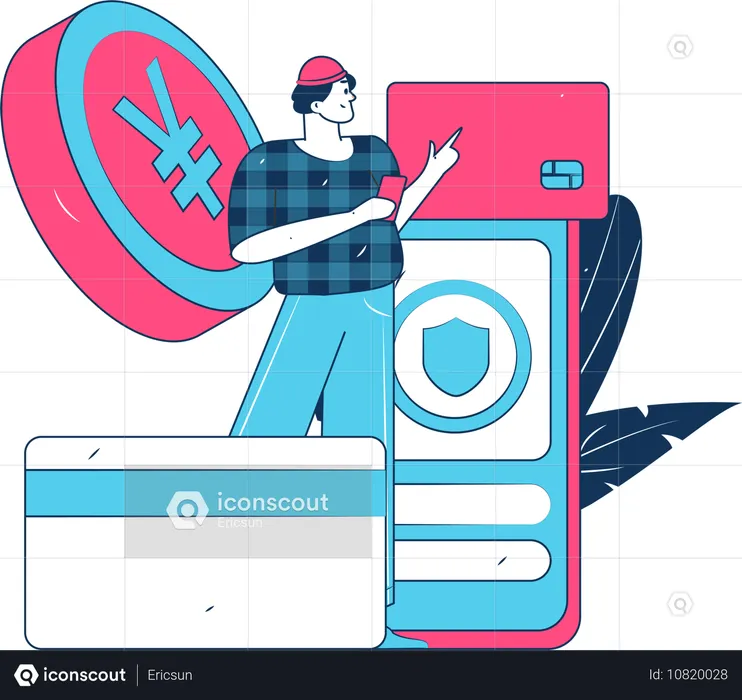 Homme faisant le paiement mobile  Illustration