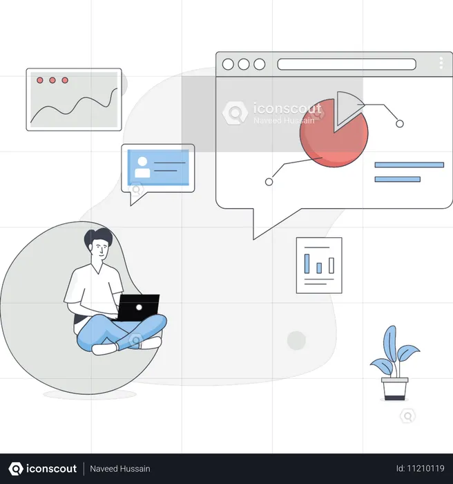 Homme faisant une analyse de données  Illustration