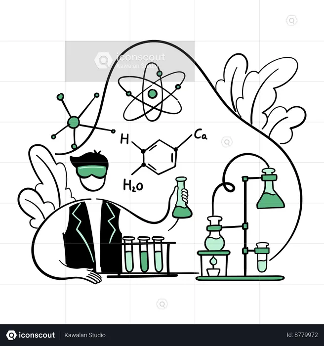 Homme faisant une expérience chimique en classe de chimie  Illustration