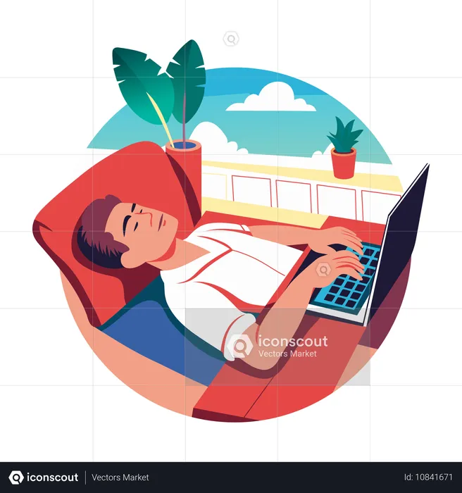 Homme faisant une sieste au travail  Illustration