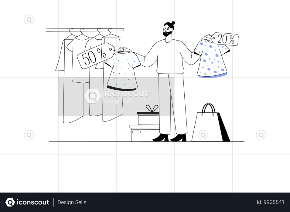 Homme faisant des achats de vente  Illustration