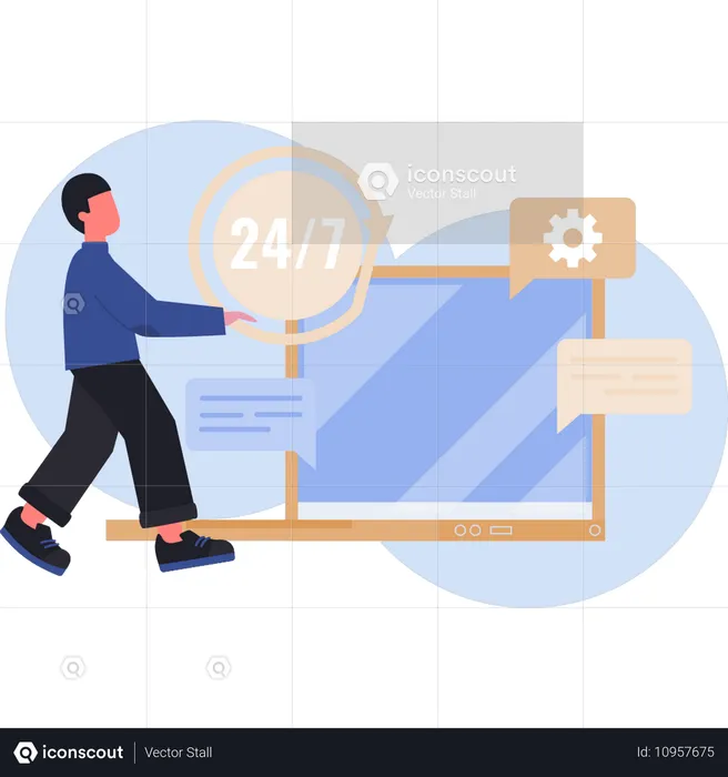 Un homme fixe une date de réunion tout en vérifiant le planning et en coordonnant la disponibilité  Illustration